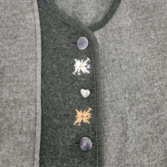 BURGFRIED Vintage Austrian Boiled Wool Cardigan  Green/Olive Embroidery  Size 38 - Picture 6 of 13